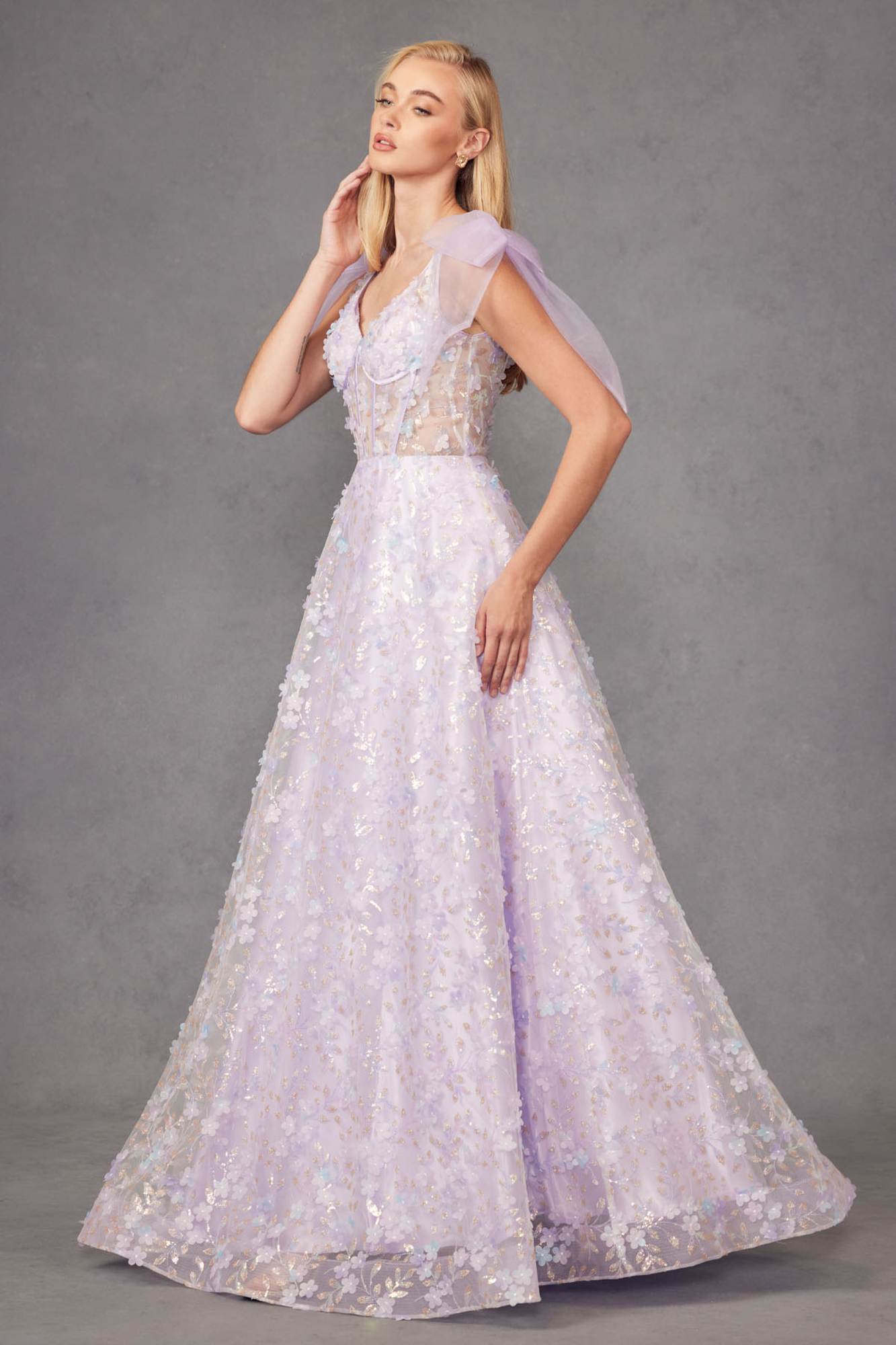 Juliet JT2439K Long 3D Floral Glitter Print Sleeveless A-line Gown by DiscountDressShop