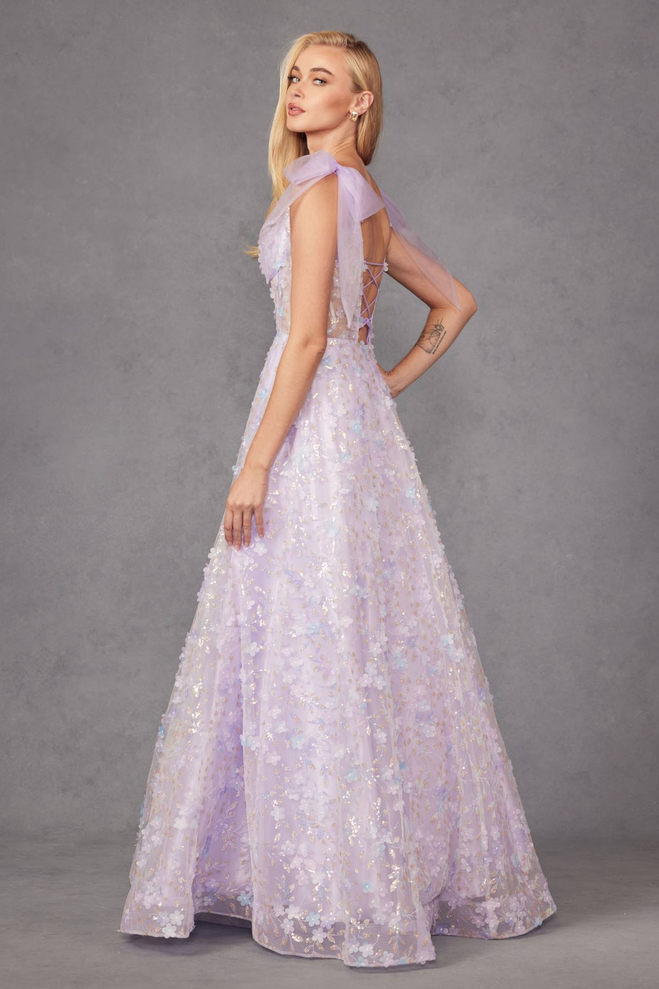Juliet JT2439K Long 3D Floral Glitter Print Sleeveless A-line Gown by DiscountDressShop
