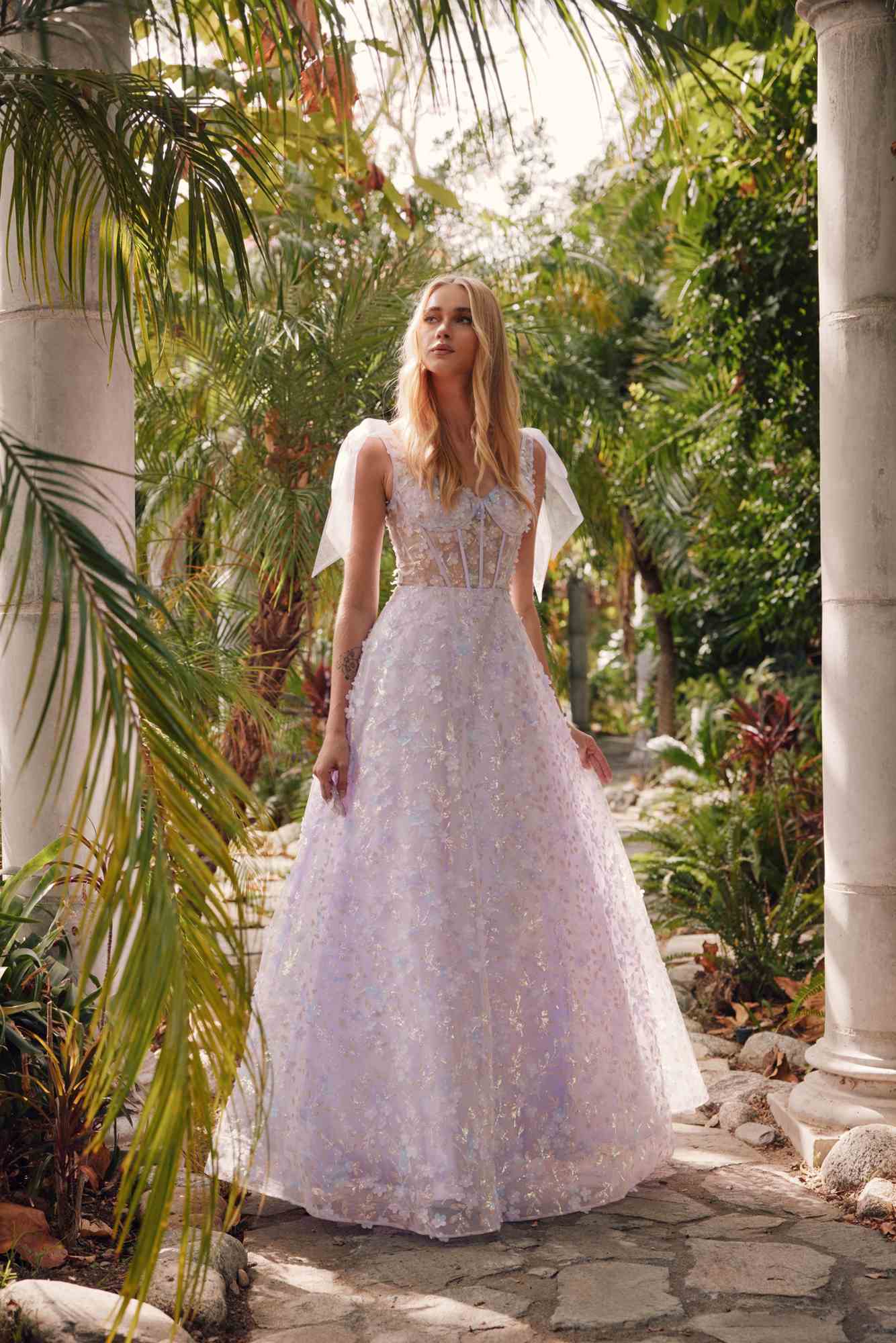 Juliet JT2439K Long 3D Floral Glitter Print Sleeveless A-line Gown by DiscountDressShop