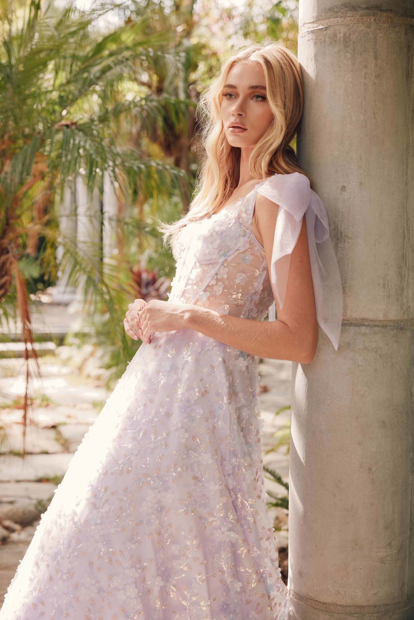 Juliet JT2439K Long 3D Floral Glitter Print Sleeveless A-line Gown by DiscountDressShop