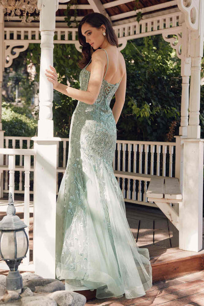 Juliet JT2441S Long Corset Bodice Embellished Sleeveless Mermaid Dress by DiscountDressShop