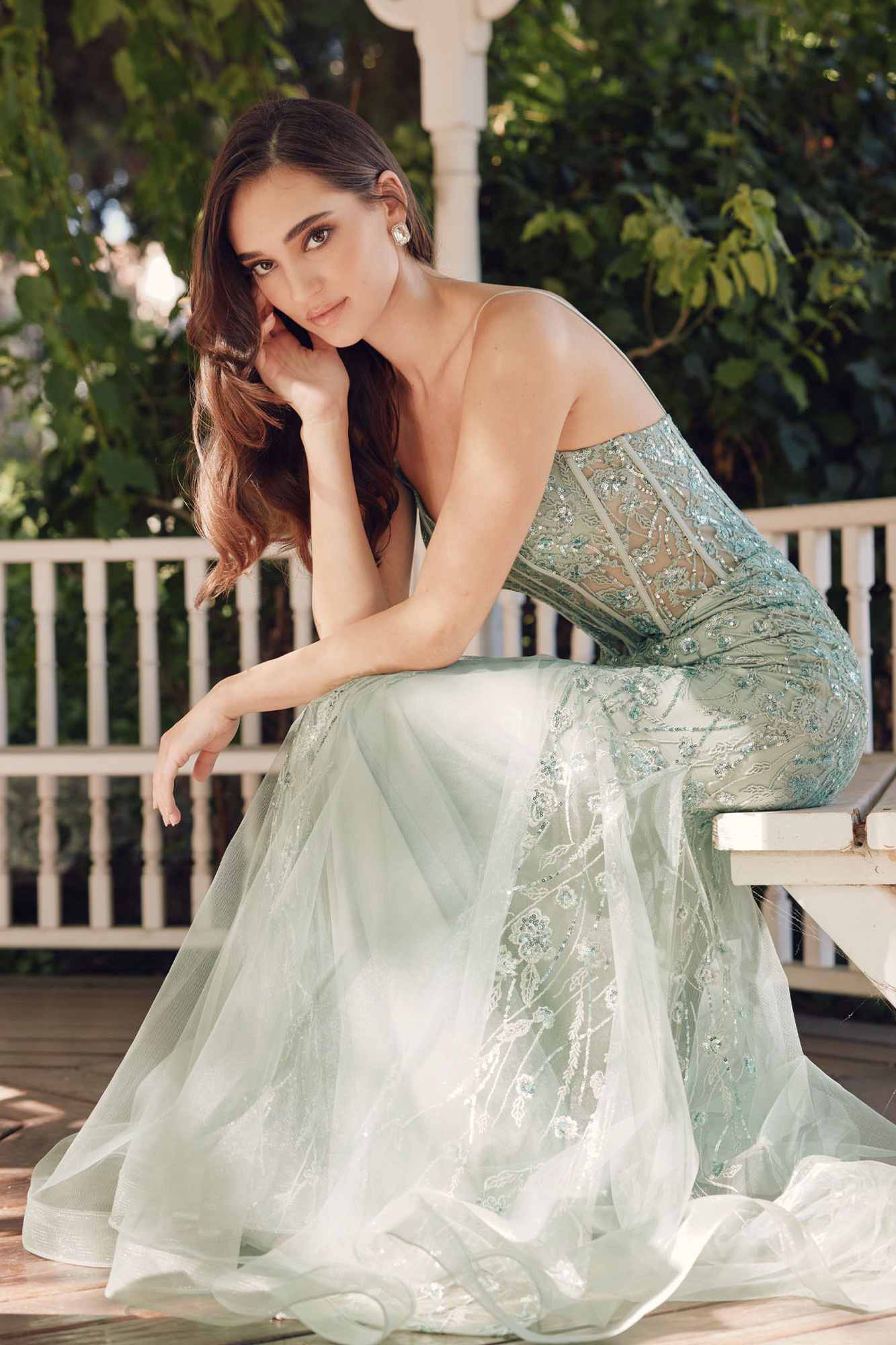 Juliet JT2441S Long Corset Bodice Embellished Sleeveless Mermaid Dress by DiscountDressShop