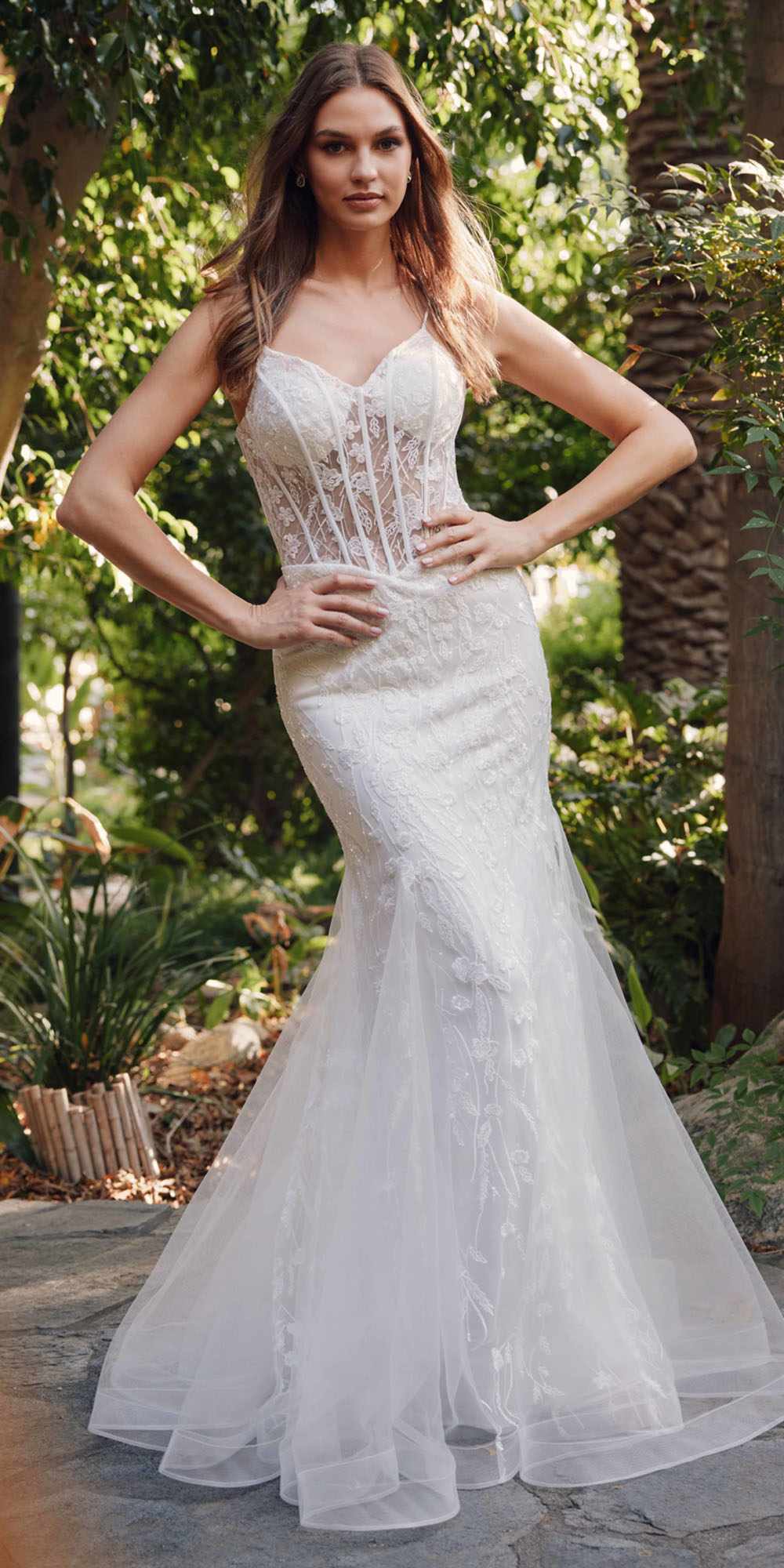 Juliet JT2441SW Long Corset Bodice Embellished Mermaid Wedding Dress by DiscountDressShop