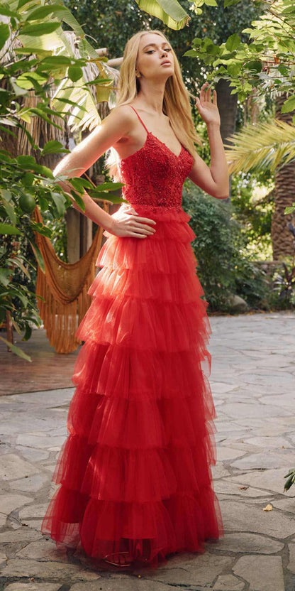 Juliet JT2451S Long Lace Bodice Sleeveless A-line Ruffled Gown by DiscountDressShop