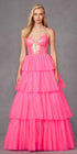 Juliet JT2457H Long Tiered Ruffled Tulle A-Line Sequin Bodice Dress by DiscountDressShop
