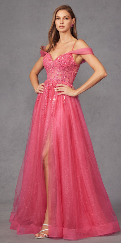 Juliet JT2466A Long Cold Shoulder Sweetheart Corset Bodice A-Line Gown by DiscountDressShop