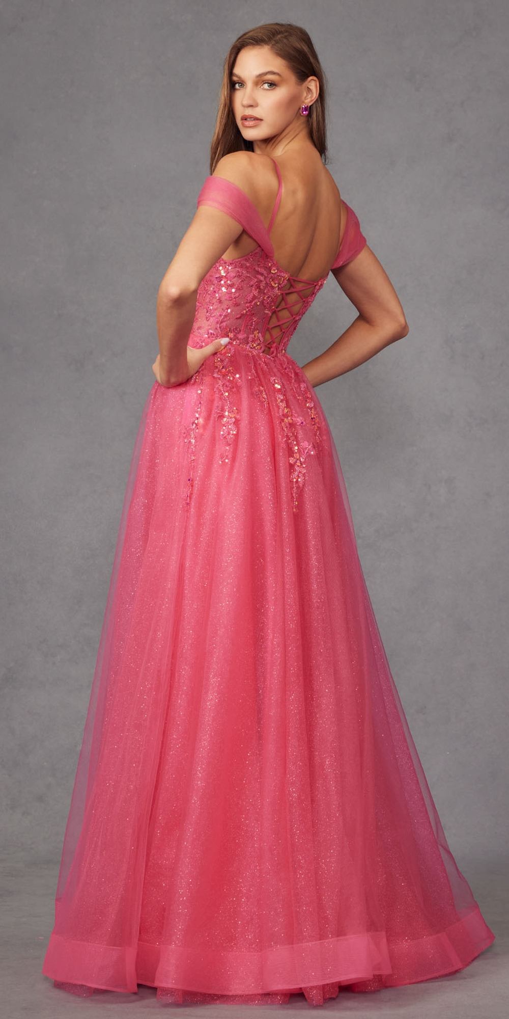 Juliet JT2466A Long Cold Shoulder Sweetheart Corset Bodice A-Line Gown by DiscountDressShop