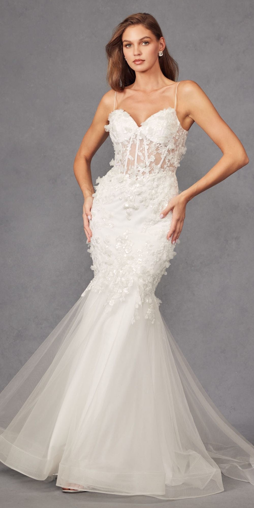 Juliet JT2469KW Long Sweetheart Boned Embellished Bodice Trumpet Gown by DiscountDressShop