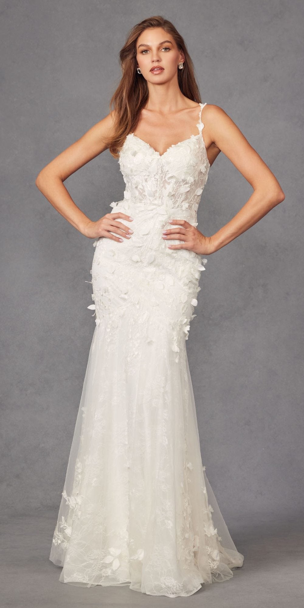 Juliet JT2475UW Long 3D Floral Applique Fitted Mermaid Gown by DiscountDressShop
