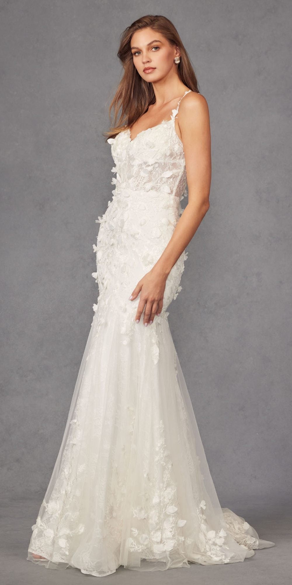 Juliet JT2475UW Long 3D Floral Applique Fitted Mermaid Gown by DiscountDressShop