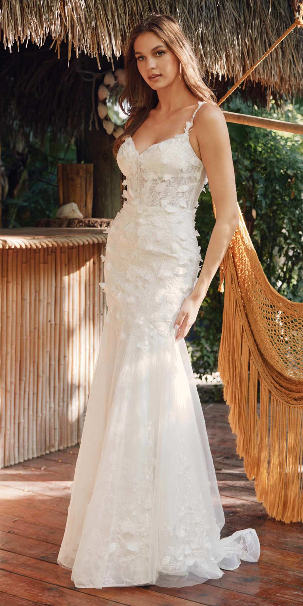 Juliet JT2475UW Long 3D Floral Applique Fitted Mermaid Gown by DiscountDressShop