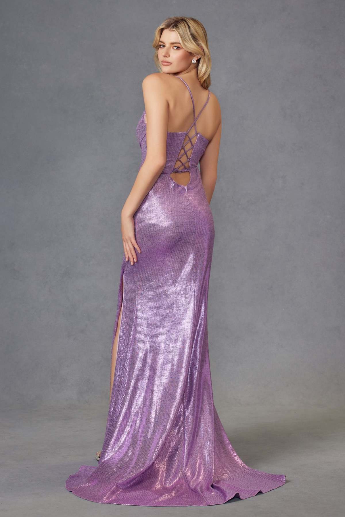 Juliet JT2494S Dress Sleeveless Metallic Fitted Evening Gown by DiscountDressShop