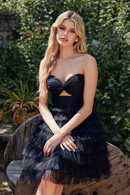 Juliet JT921H Dress Strapless Tulle Ruffles Cocktail Gown by DiscountDressShop