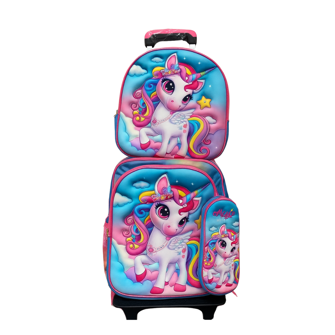 Kids 3D 4-Piece Rolling Backpack Combo - Assorted Designs (4ct)  DestGlow