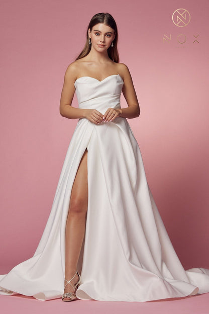 Nox Anabel JW938 Floor Length A-Line Sweep Train Gown High Slit Strapless by DiscountDressShop