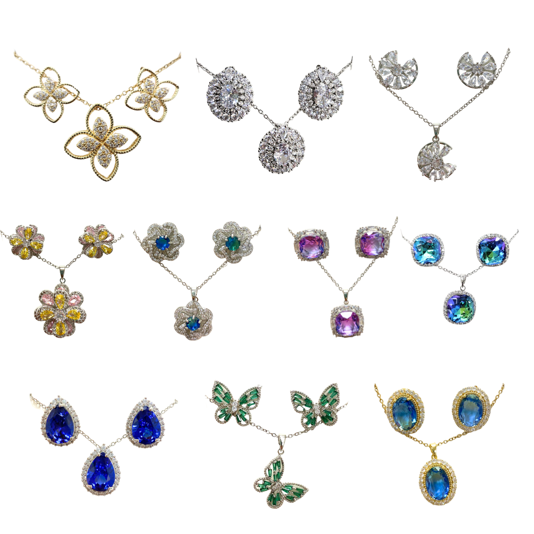 Floral &amp; Gemstone Necklace and Earrings Set – Multiple Styles by Farmacias Savia