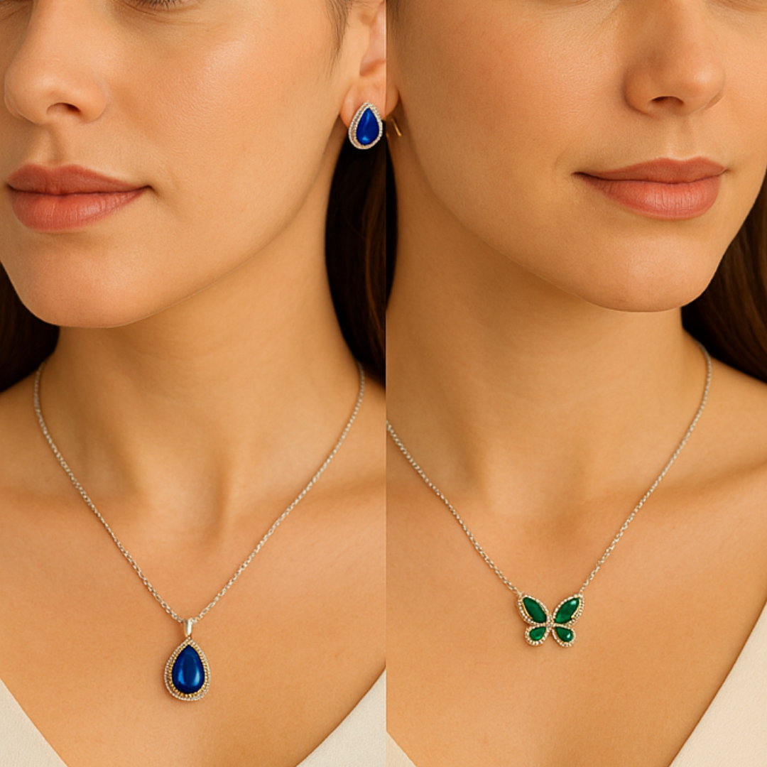 Floral &amp; Gemstone Necklace and Earrings Set – Multiple Styles by Farmacias Savia