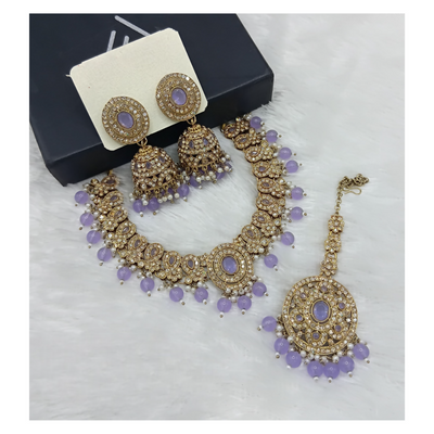 Joban Fashion Lavender Stone Work Necklace Set