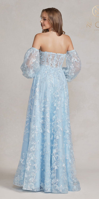Nox Anabel K1155 Floor Length Butterfly Puff Sleeve Gown by DiscountDressShop