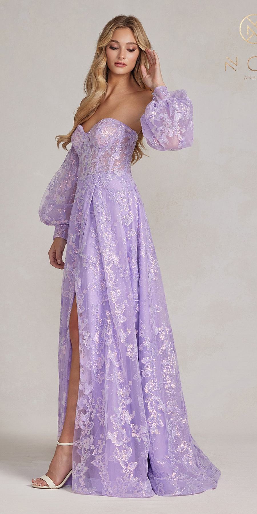 Nox Anabel K1155 Floor Length Butterfly Puff Sleeve Gown by DiscountDressShop