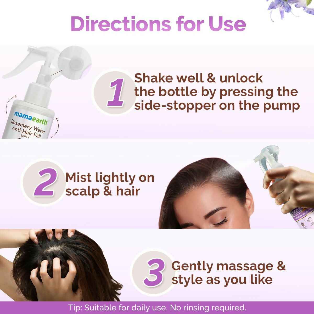 Mamaearth Rosemary Water Anti-Hair Fall Spray with 100% Pure Steam Distilled Rosemary Water &amp; Methi Dana for Hair