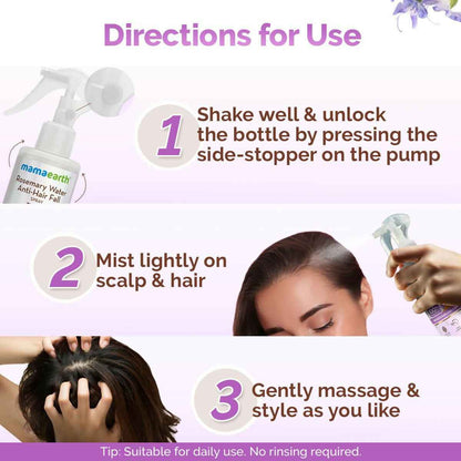 Mamaearth Rosemary Water Anti-Hair Fall Spray with 100% Pure Steam Distilled Rosemary Water &amp; Methi Dana for Hair
