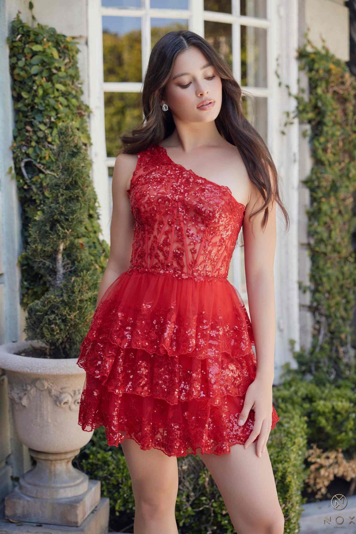 Nox Anabel K855 One Shoulder A-Line Embellished Homecoming Dress by DiscountDressShop