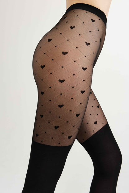 Fantasy Tights Conte Karmen - Imitation of Knee-Highs and a Hearts Pattern