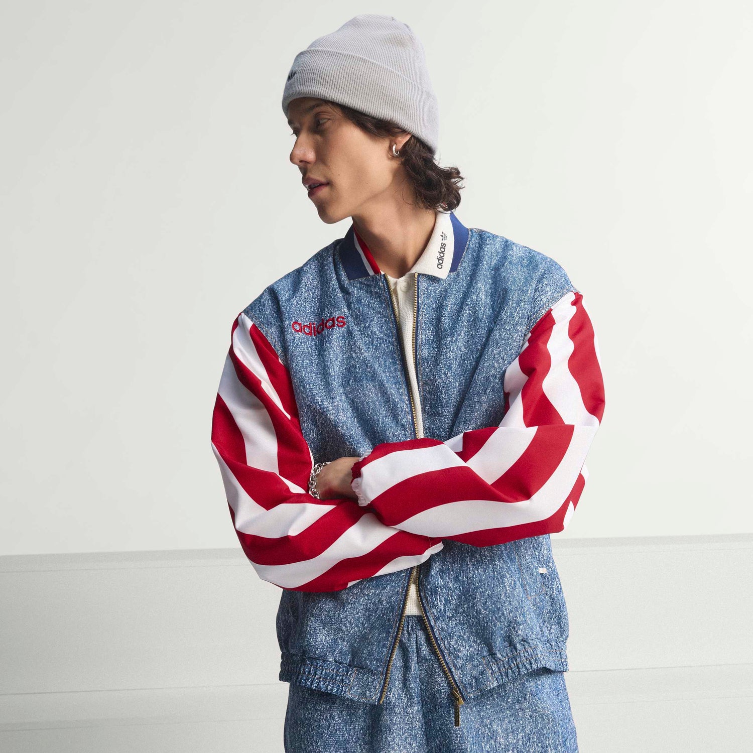 Adidas Mens Denim Graphic Track Jacket - Blue by Denim Exchange