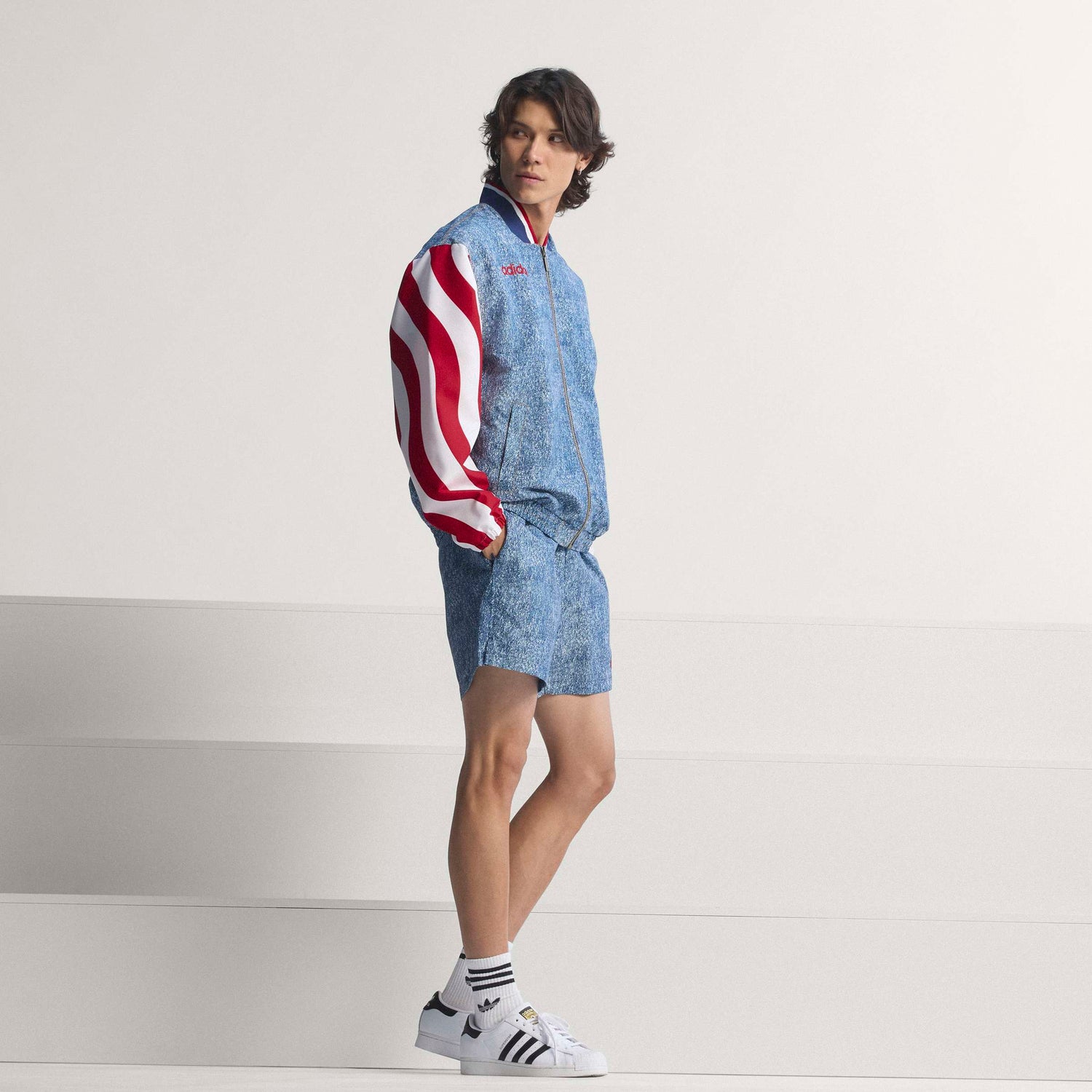 Adidas Mens Denim Graphic Track Jacket - Blue by Denim Exchange