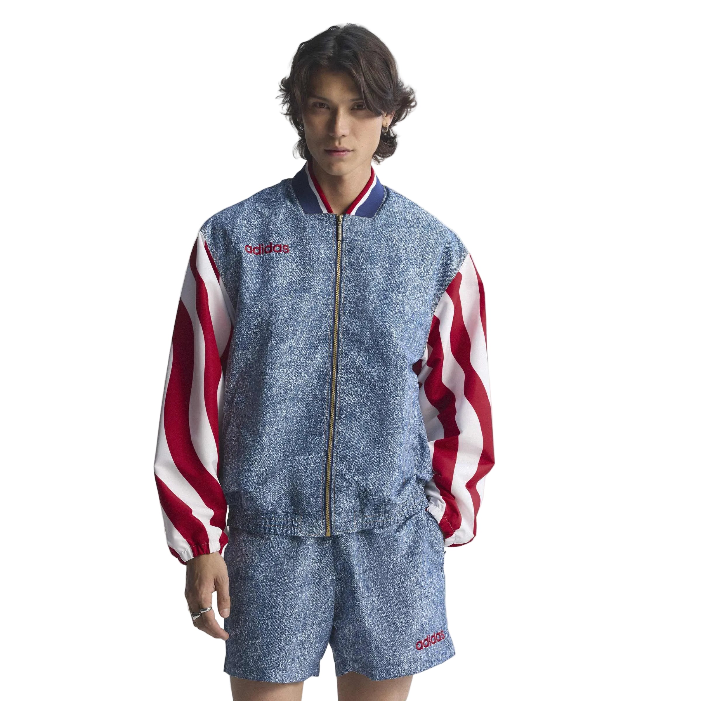 Adidas Mens Denim Graphic Track Jacket - Blue by Denim Exchange