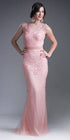 CLEARANCE - Cinderella Divine KC1736 Fitted Peach Long Lace Dress Cap Sleeved (Size 6) by DiscountDressShop
