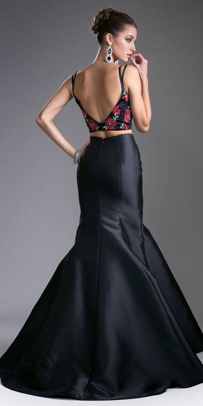 Cinderella Divine KC1737 Two-Piece Gown Embroidered Crop Top by DiscountDressShop