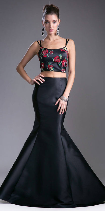 Cinderella Divine KC1737 Two-Piece Gown Embroidered Crop Top by DiscountDressShop
