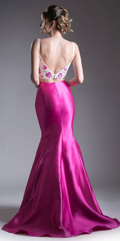 Cinderella Divine KC1737 Two-Piece Gown Embroidered Crop Top by DiscountDressShop