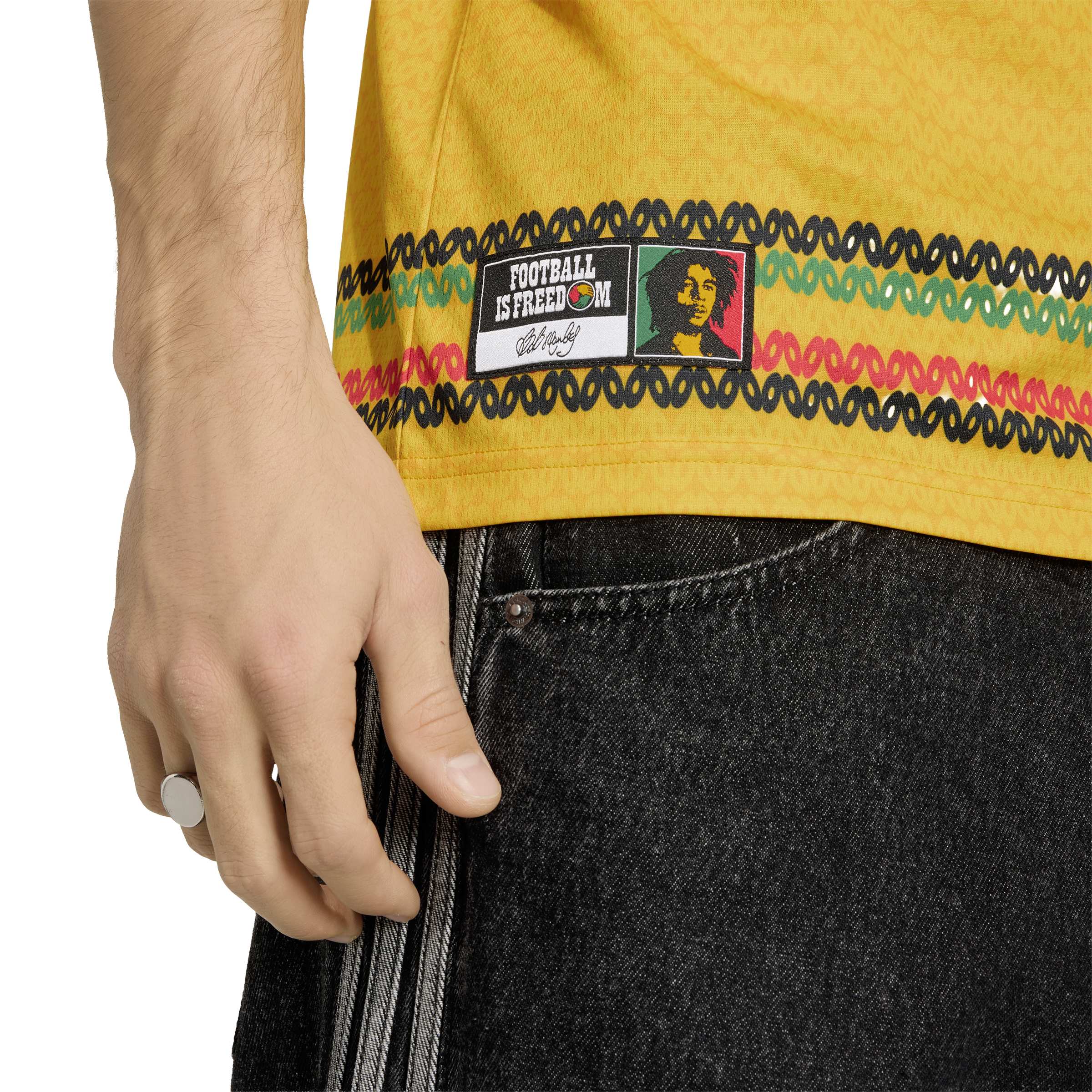 Adidas Mens Jamaica 26 x Bob Marley Home Jersey - Gold by Denim Exchange