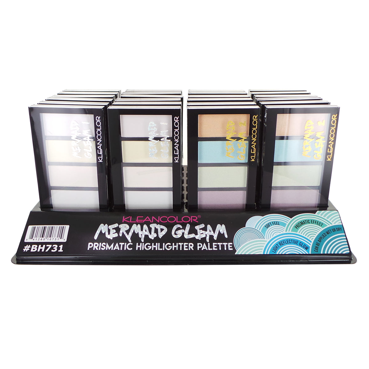 KLEANCOLOR Prismatic Highlighter Palette Mermaid Gleam Display Set, 24 Pieces - DestGlow