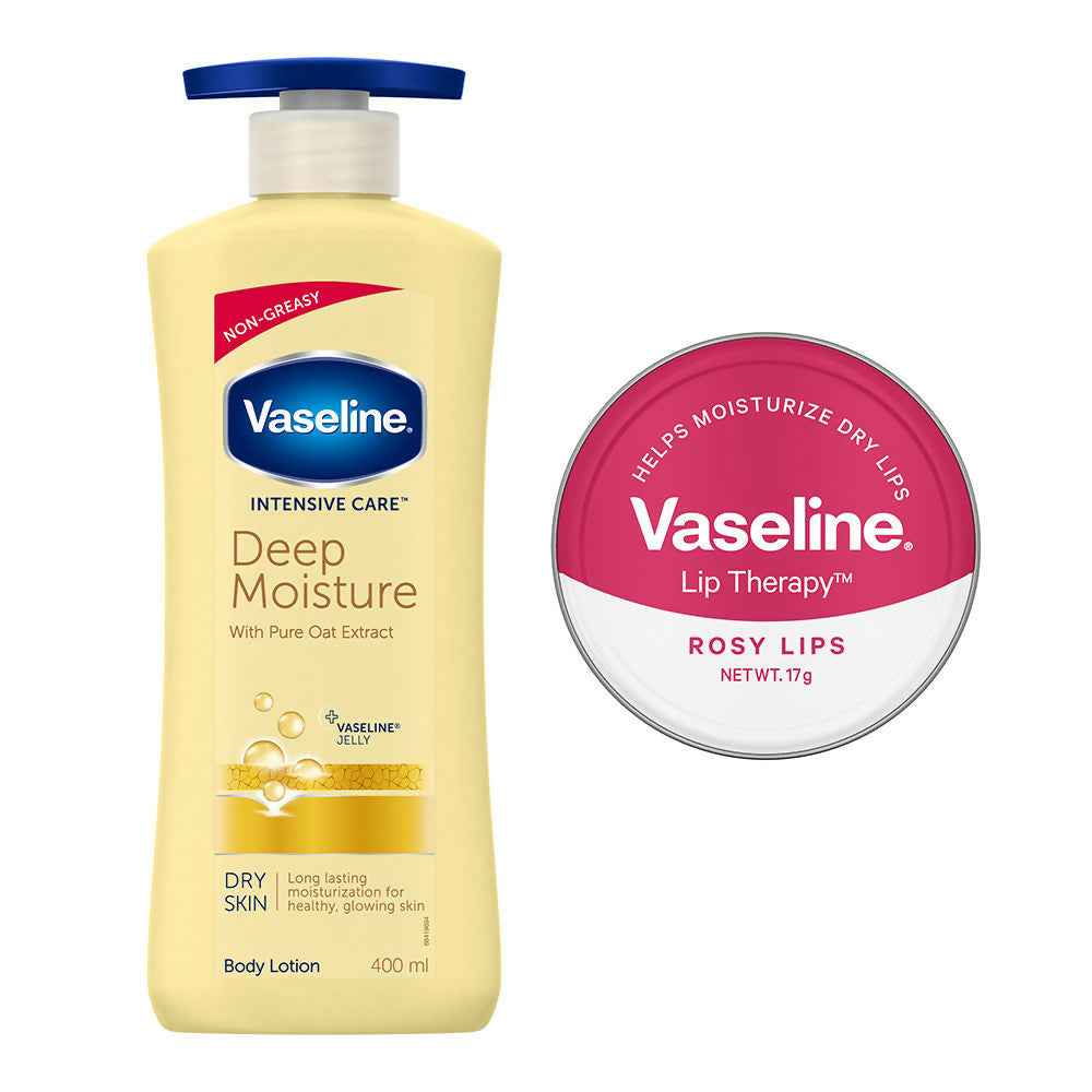 Vaseline Deep Moisture Lotion With Rosy Lip Tin For Moisturized Skin &amp; Sheer Pink Tint