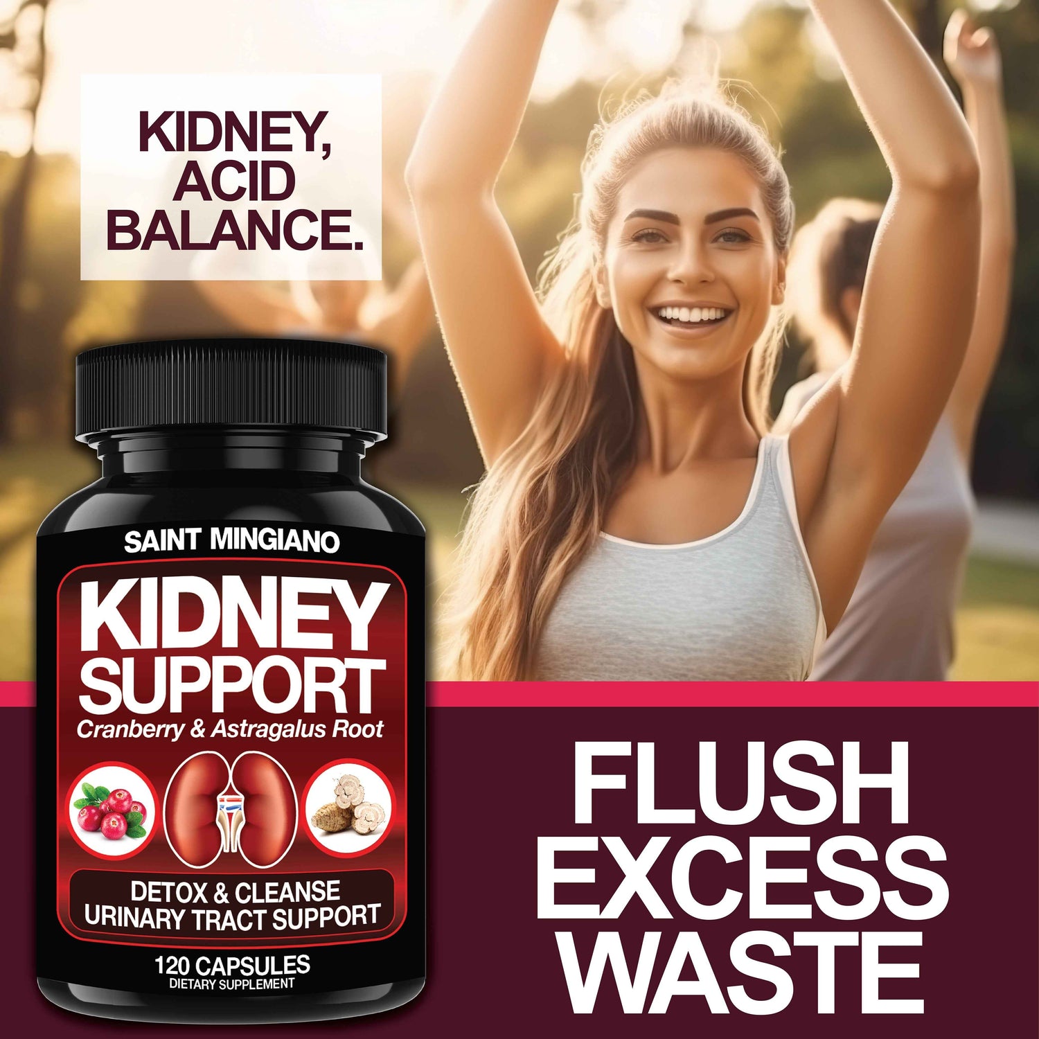 Kidney Support Cleanse Detox &amp; Repair -120 Capsules - Cranberry &amp; Astragalus Root Pills