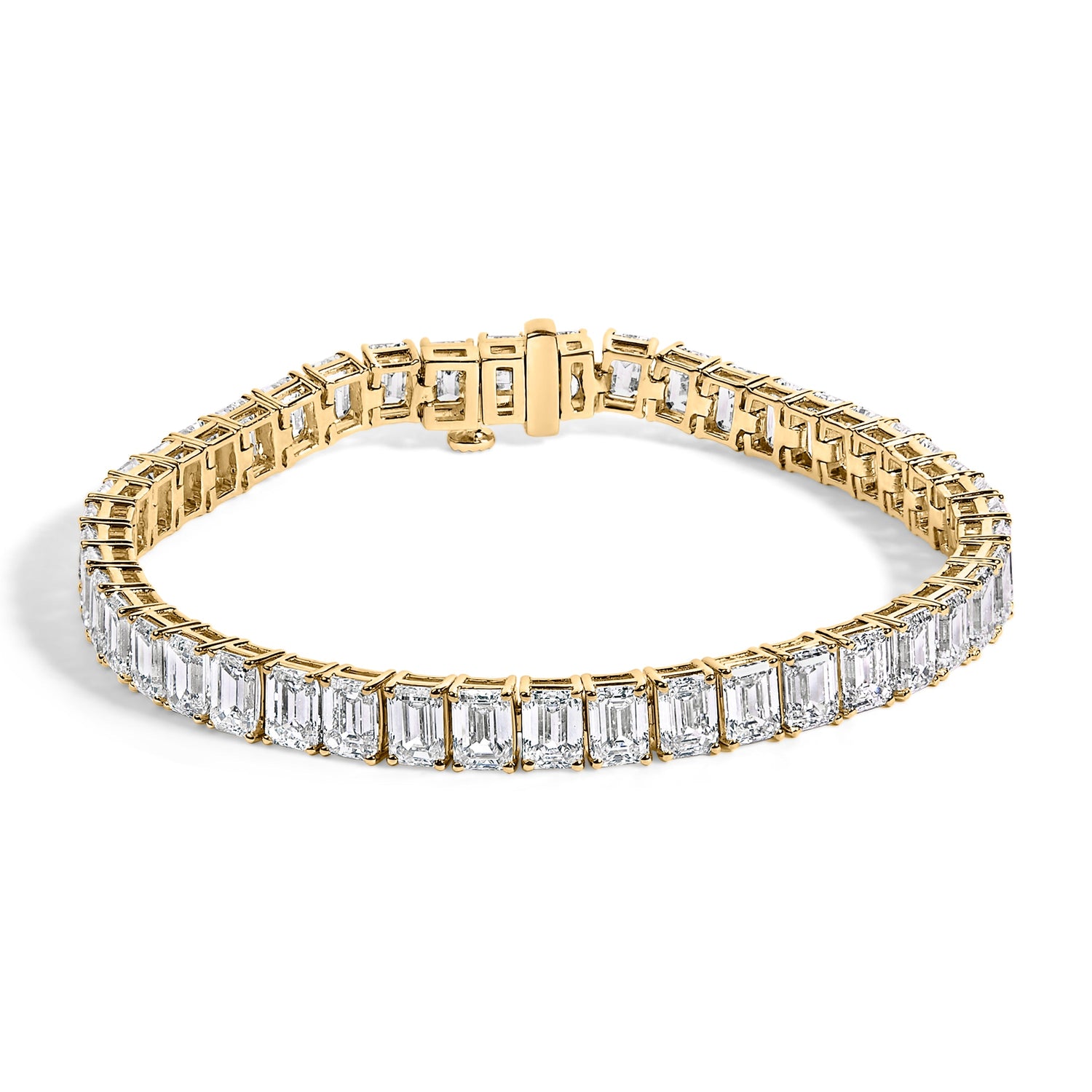 IGI Certified 14K Yellow Gold 18 1/2 Cttw Emerald Cut Lab Grown Diamond Tennis Bracelet  DestGlow