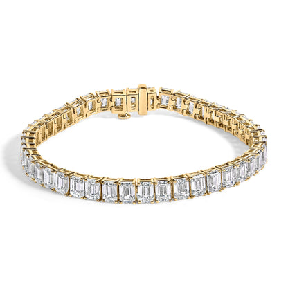 IGI Certified 14K Yellow Gold 18 1/2 Cttw Emerald Cut Lab Grown Diamond Tennis Bracelet  DestGlow