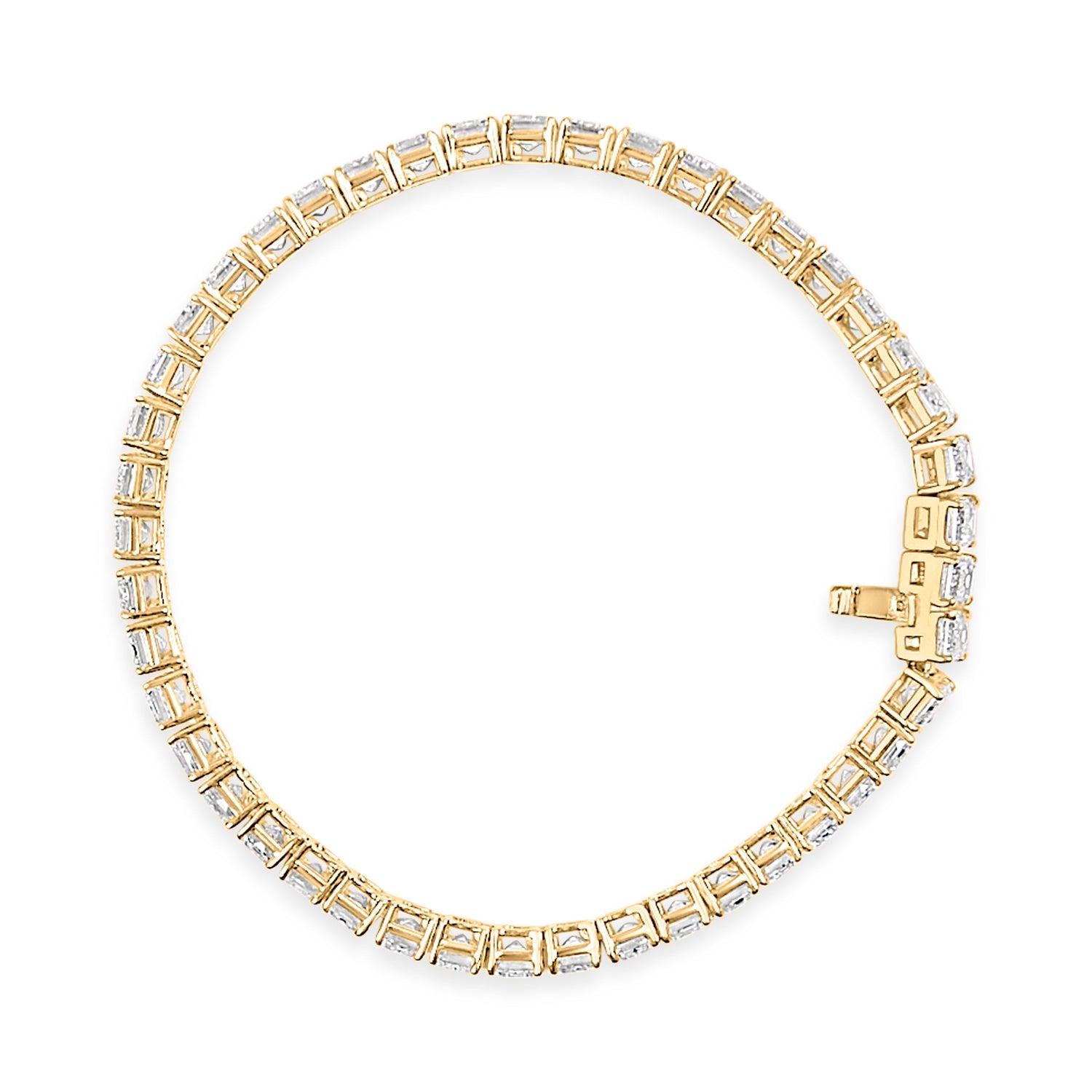 IGI Certified 14K Yellow Gold 18 1/2 Cttw Emerald Cut Lab Grown Diamond Tennis Bracelet  DestGlow