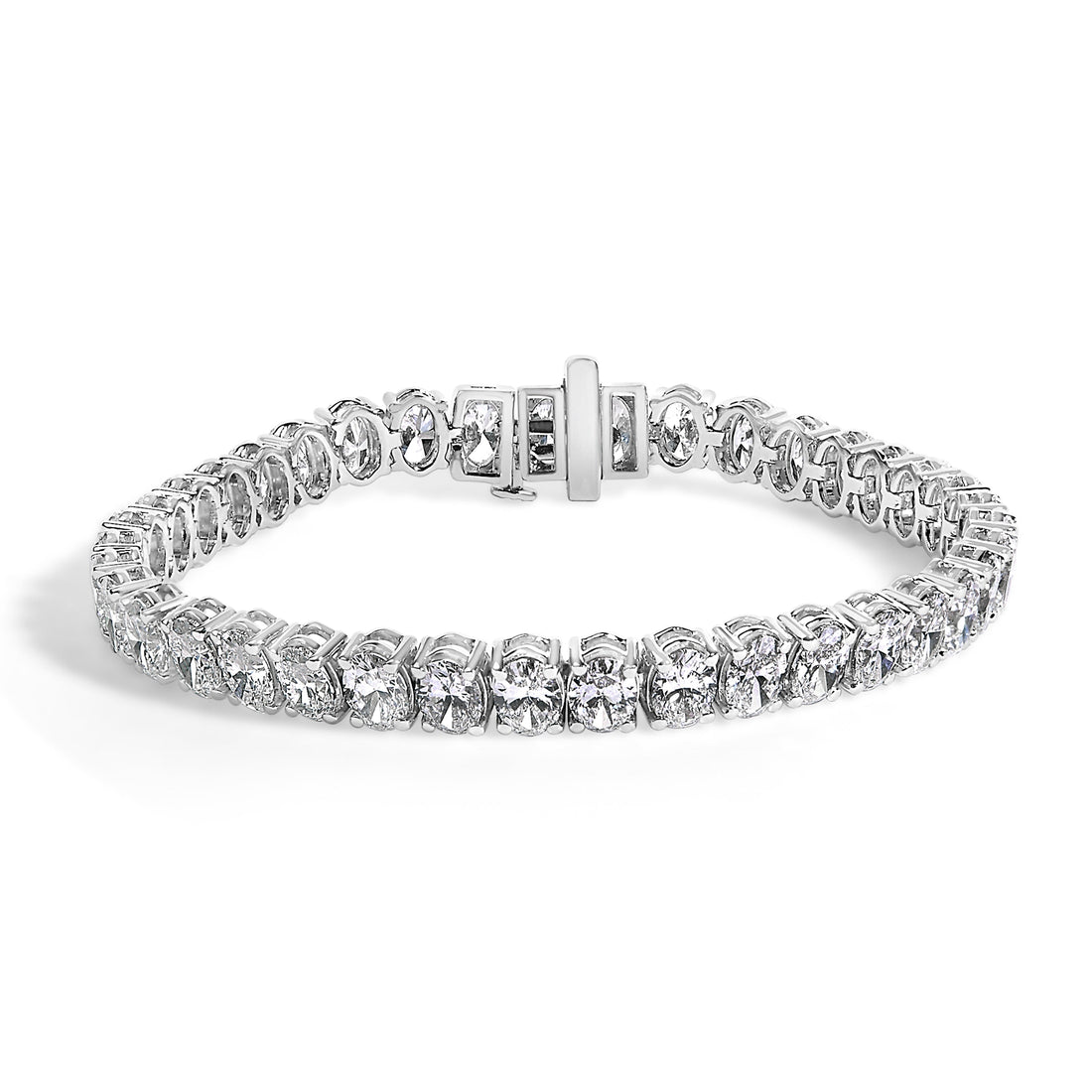 IGI Certified 14K White Gold 15.0 Cttw Oval Cut Lab Grown Diamond Tennis Bracelet  DestGlow
