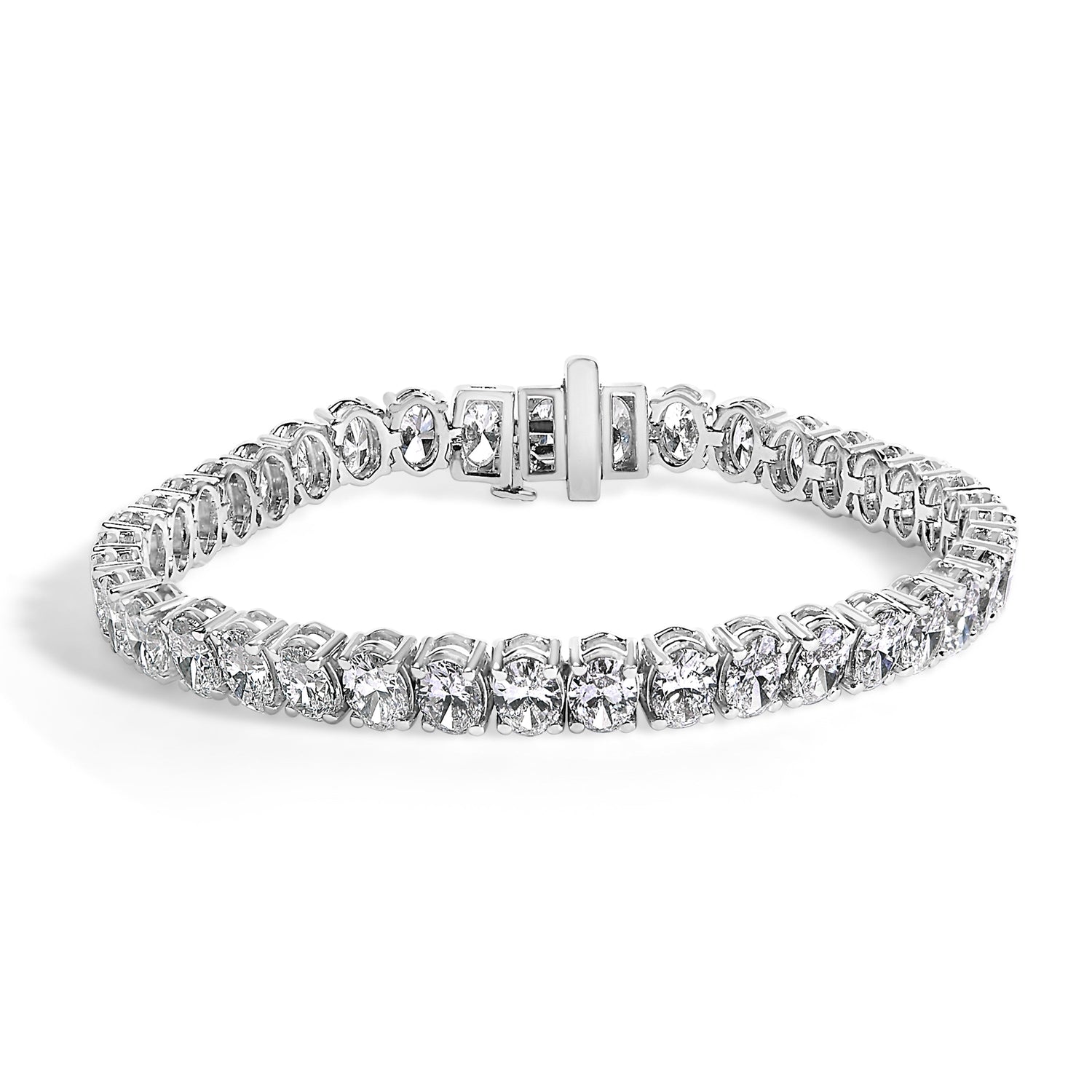 IGI Certified 14K White Gold 15.0 Cttw Oval Cut Lab Grown Diamond Tennis Bracelet  DestGlow