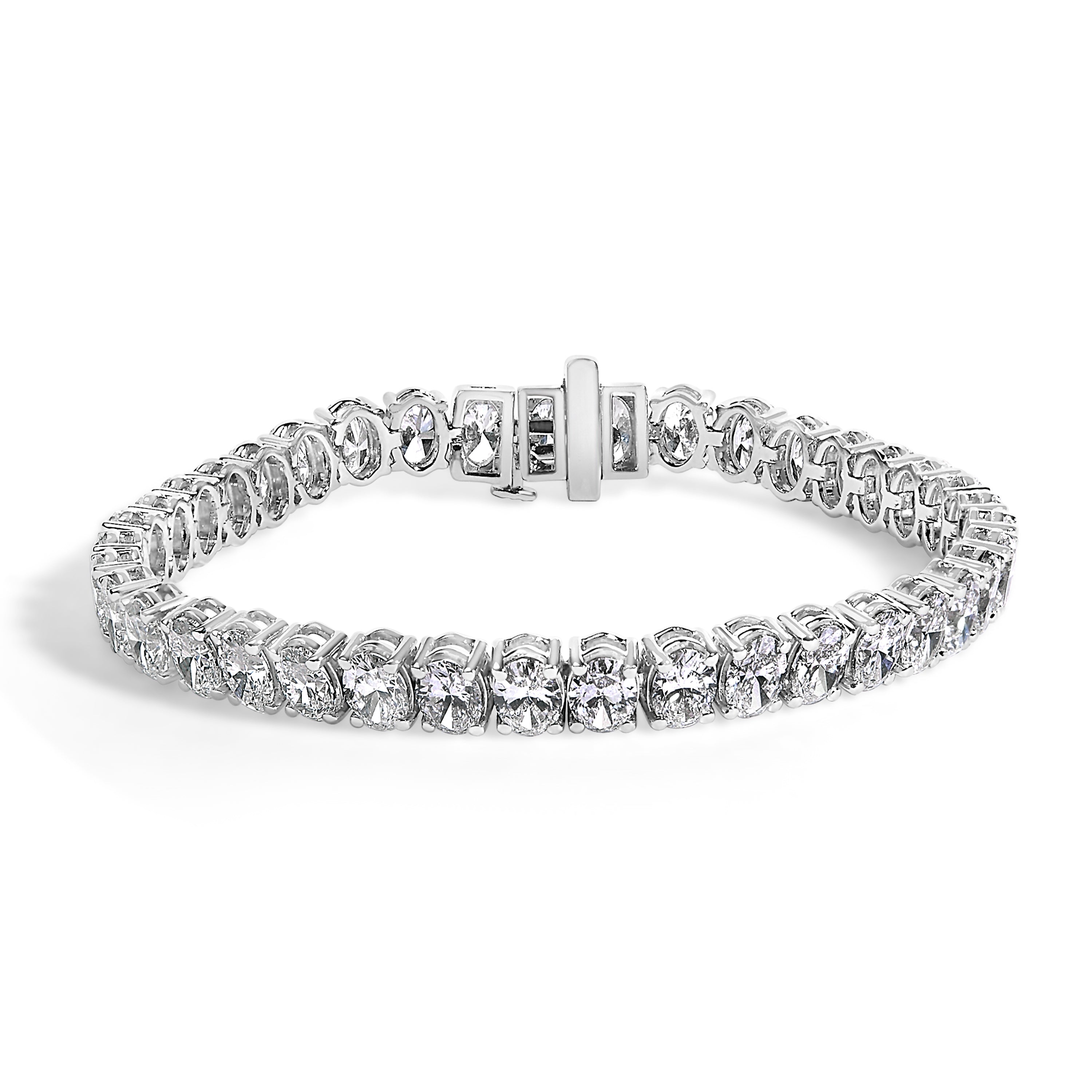 IGI Certified 14K White Gold 15.0 Cttw Oval Cut Lab Grown Diamond Tennis Bracelet  DestGlow