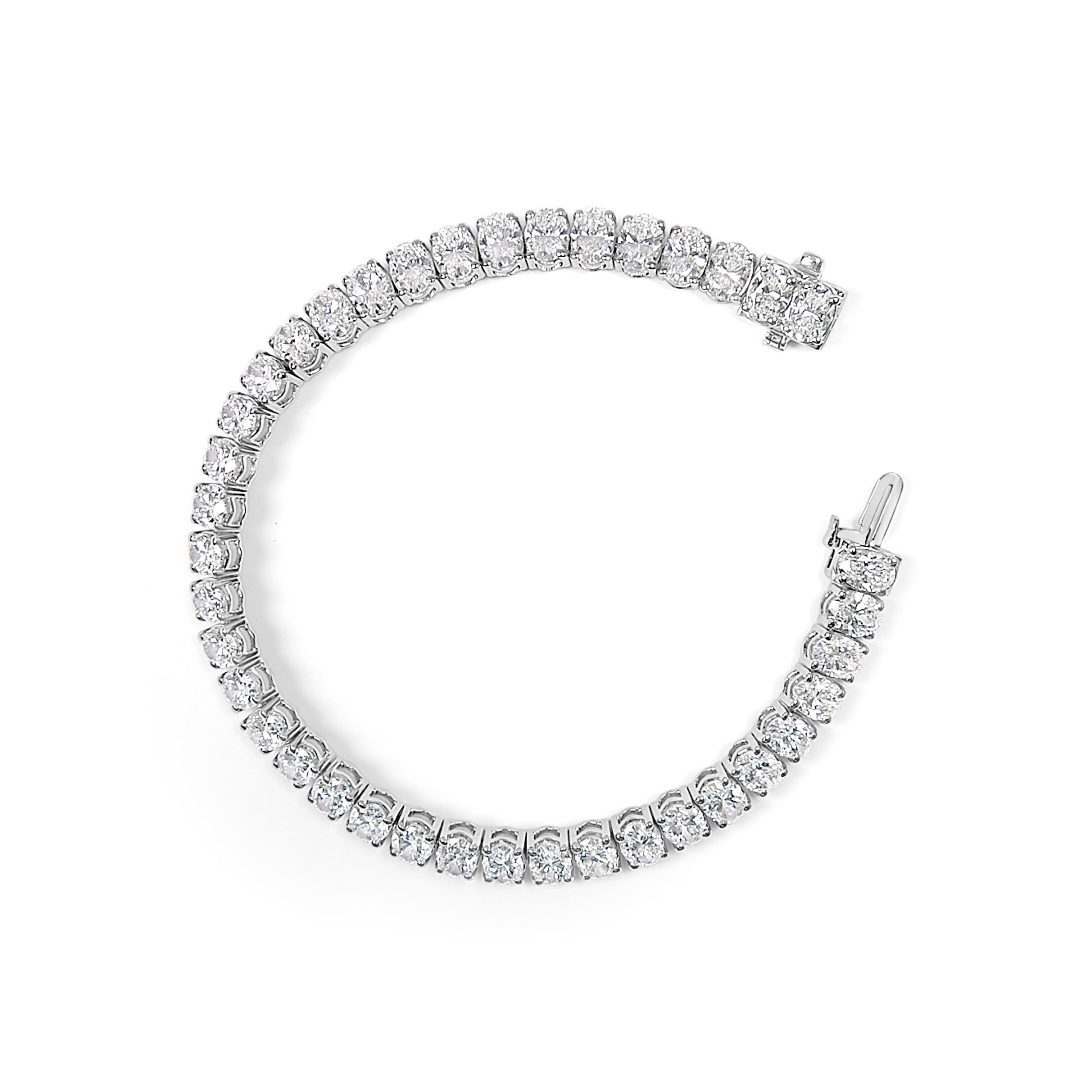 IGI Certified 14K White Gold 15.0 Cttw Oval Cut Lab Grown Diamond Tennis Bracelet  DestGlow