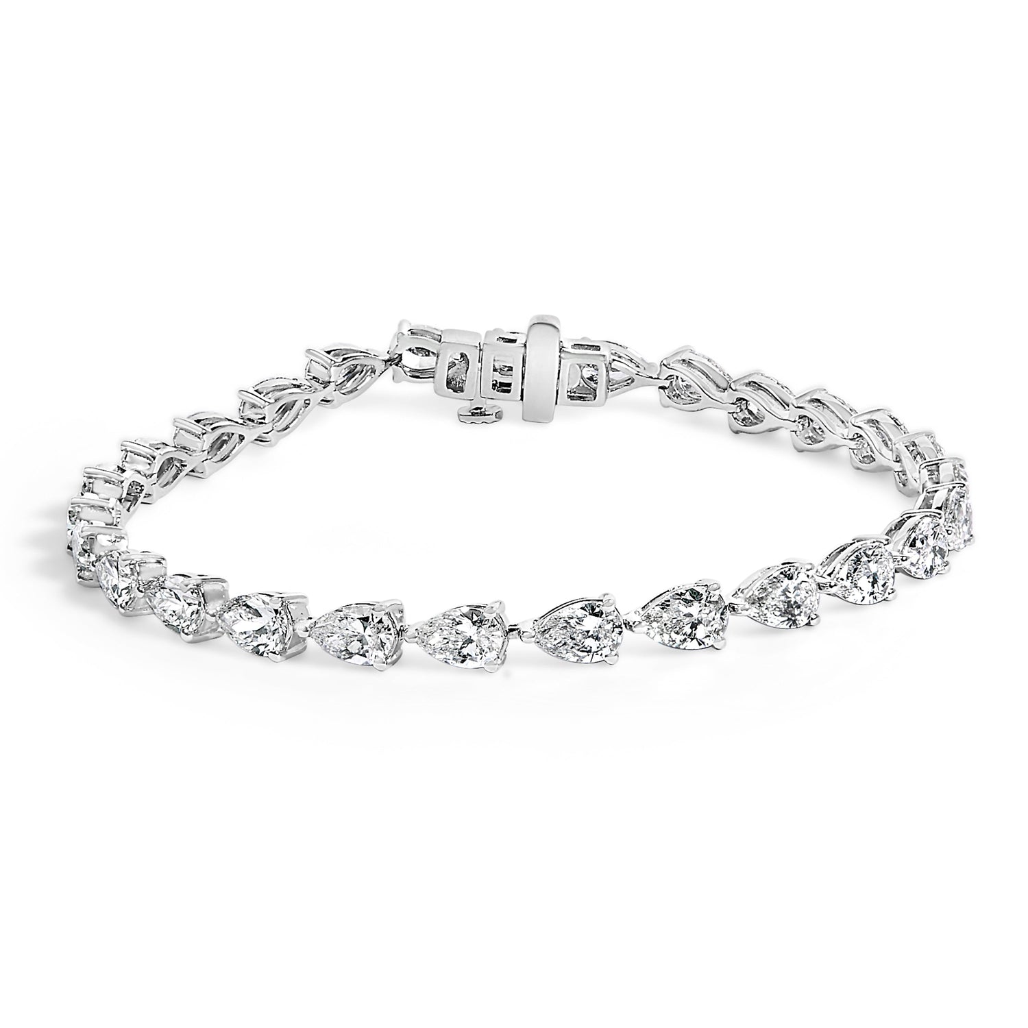 IGI Certified 14K White Gold 12.0 Cttw Pear Cut Lab Grown Diamond Tennis Bracelet  DestGlow