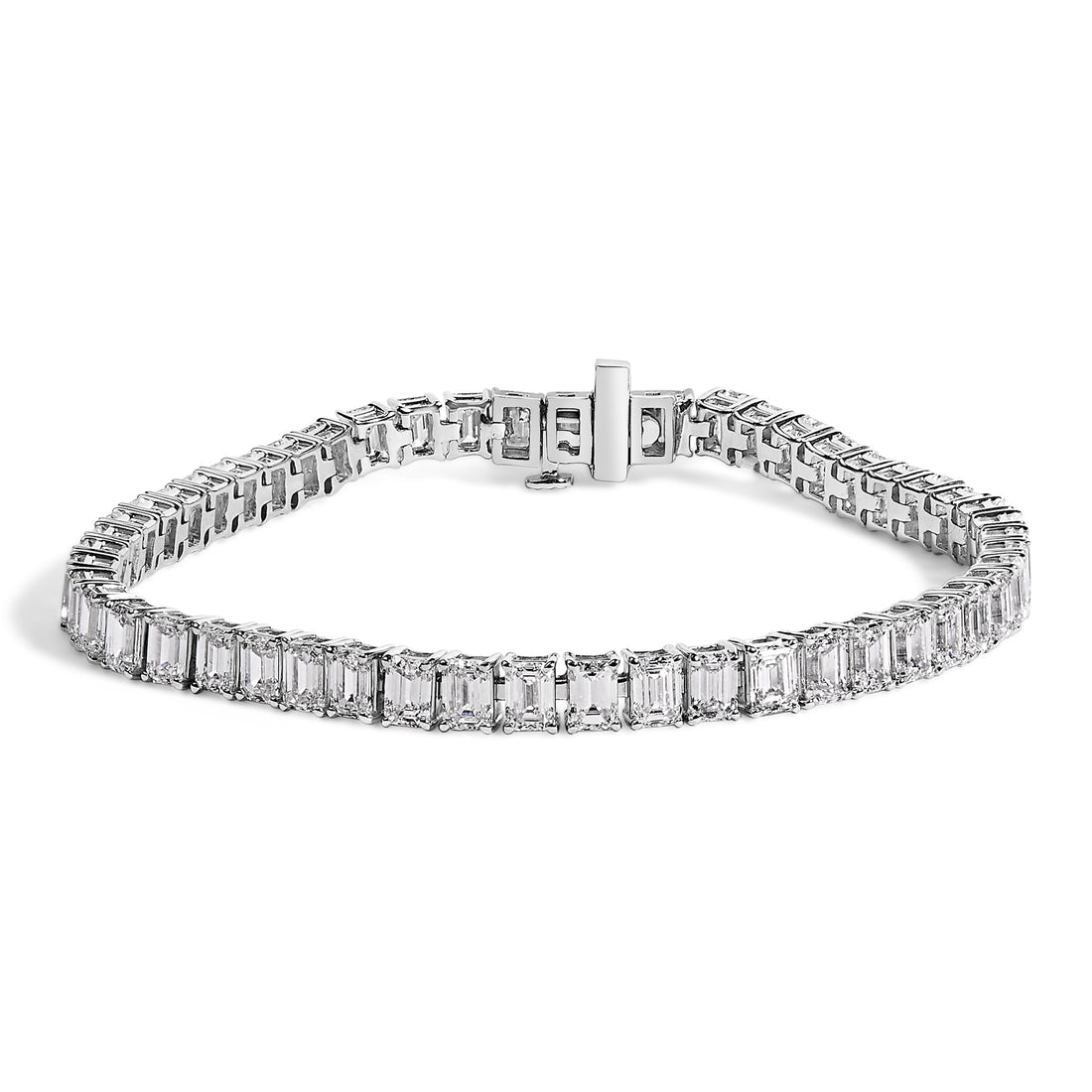 IGI Certified 14K White Gold 10.0 Cttw Emerald Cut Lab Grown Diamond Tennis Bracelet  DestGlow