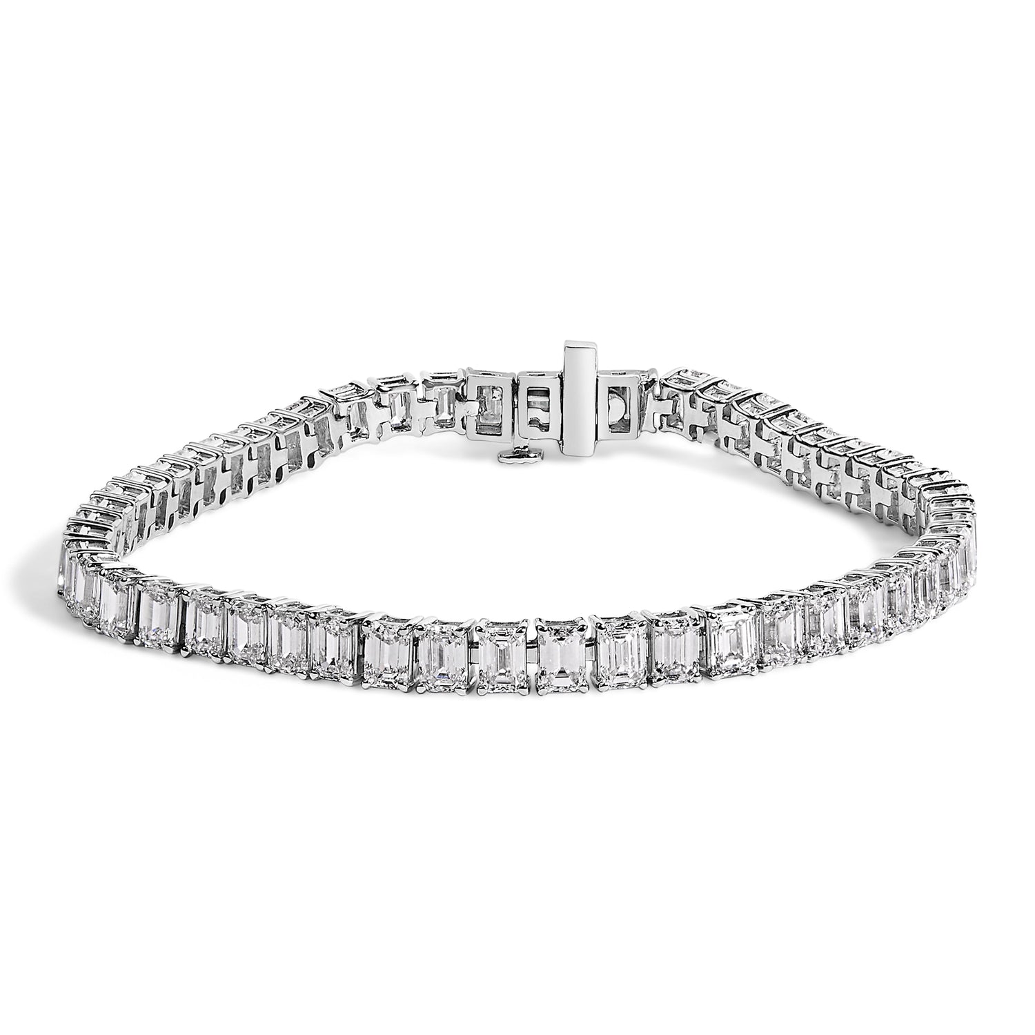 IGI Certified 14K White Gold 10.0 Cttw Emerald Cut Lab Grown Diamond Tennis Bracelet  DestGlow