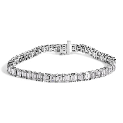 IGI Certified 14K White Gold 10.0 Cttw Emerald Cut Lab Grown Diamond Tennis Bracelet  DestGlow